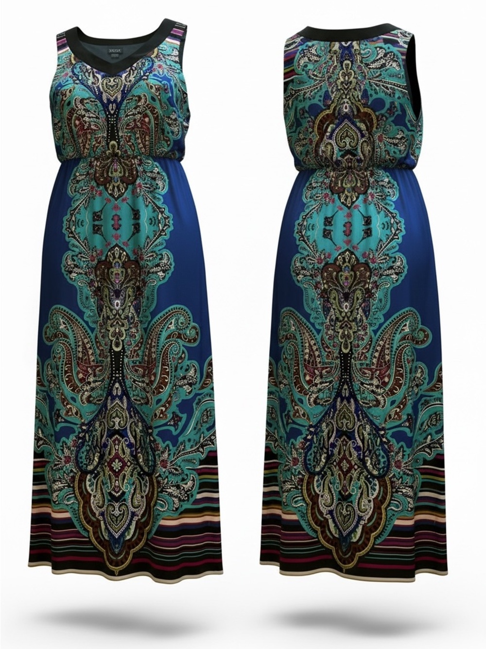 Soho Apparel Teal & Blue Paisley Maxi Dress - Picture 4 of 7